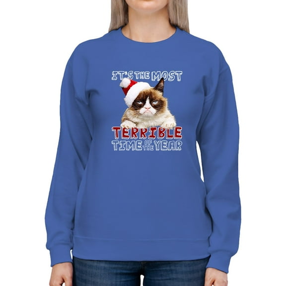 Grumpy Cat With Christmas Quote Sweatshirt Women -T-Line Designs, Female XX-Large