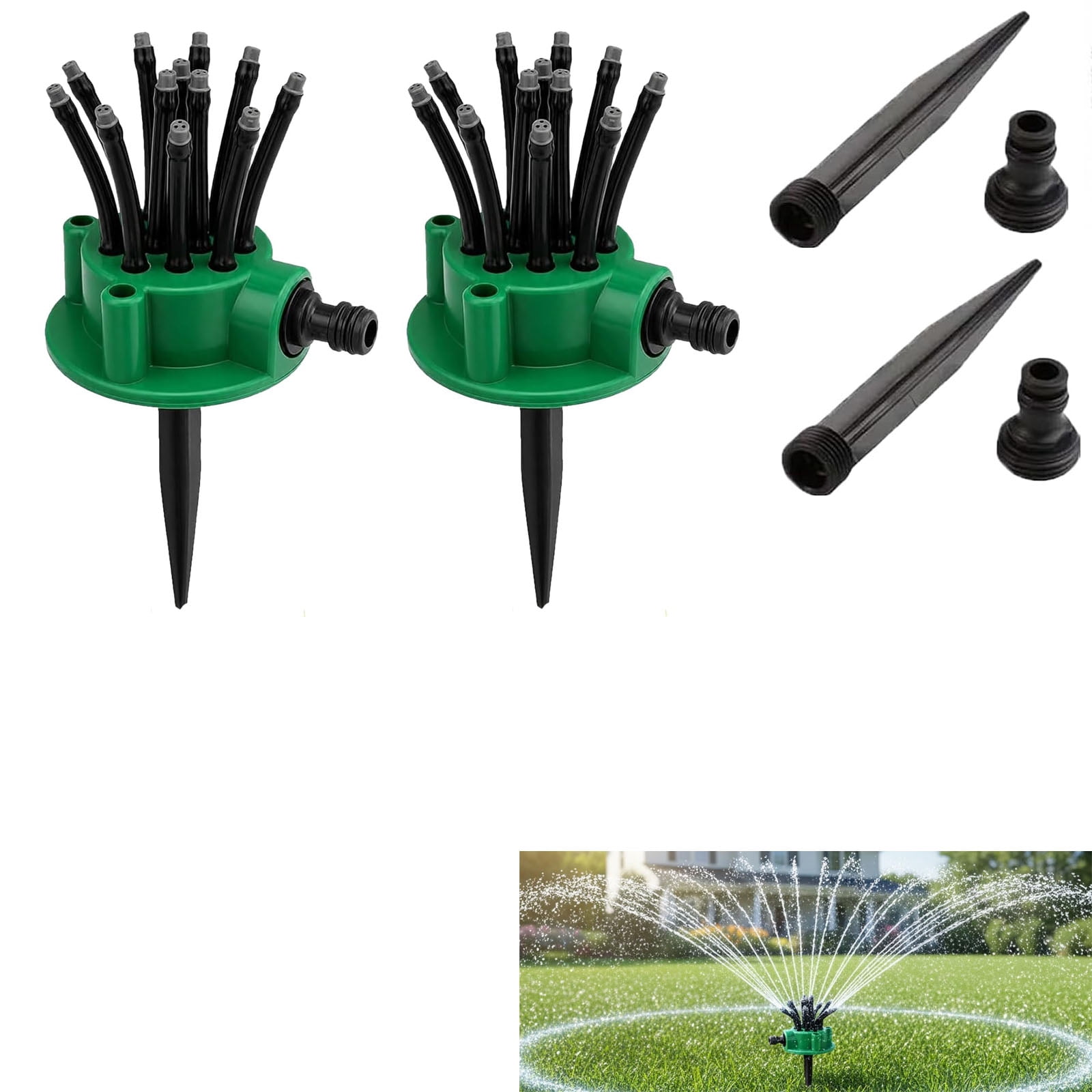 360° Degree Multi-Directional Lawn Sprinkler, Adjustable Garden Irrigation Sprinkler with 12 Flexible Spray Nozzles and Rotating Multi-Arm Head for Yard, Grass, Flower Beds and Roof Cooling (2PC)