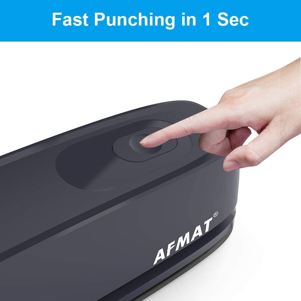 AFMAT 3 Hole Puncher, Electric or Battery Powered Hole Punch, 20 Sheet Capacity, Reduced Effort, Gray
