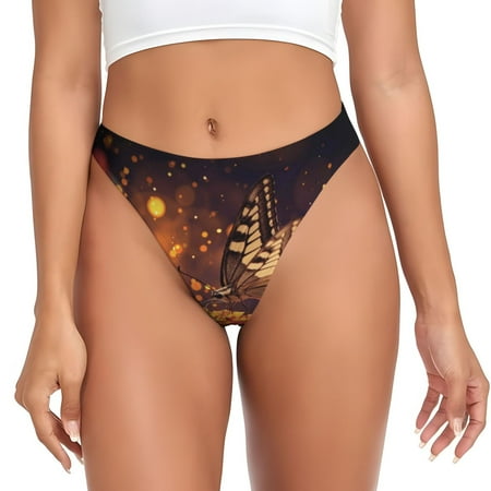 Qokaie Butterfly Sitting on a Flower Printed Women s Cotton Thong Underwear  Sexy Breathable Panties G-string -3X-Large