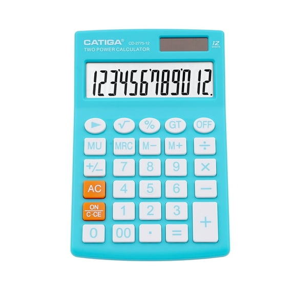 CATIGA CD-2775 Handheld Calculator Clear 12 Digit LCD Display Screen School Office (Light Blue)