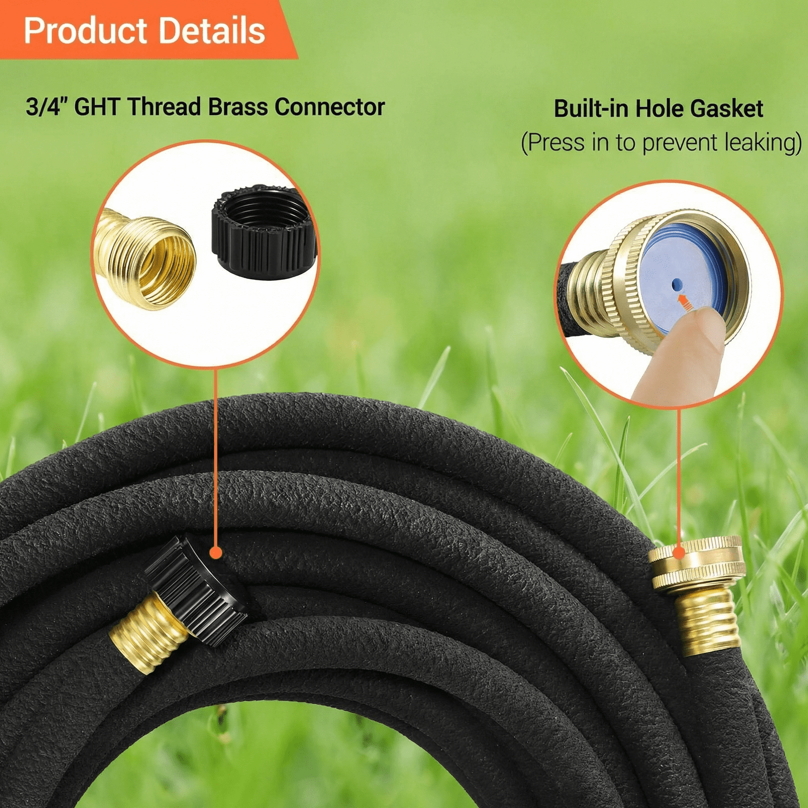LIFERUN Soaker Hose Kit 50 ft 1/2", Rubber, Solid Brass Connectors, Heavy Duty Drip Hose to Save 70% Water, for Garden, Lawn and Yard