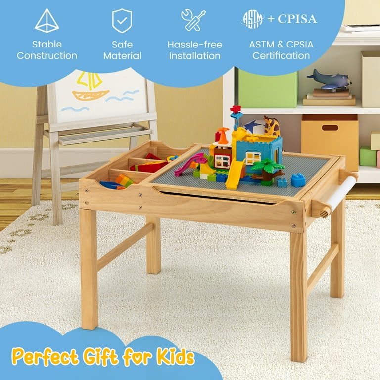 Wooden Play Table, Kids Table and Chairs, Activity Table for Kids