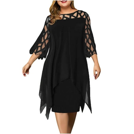 

SELONE Beach Dresses for Women Summer Dresses for Women 2023 Long Sleeve Plus Size Graphic Oversized Trendy Crewneck Mesh Gauze Round Neck Knee Length Fashion Beach Classy Y2K Soft Basic Black XL