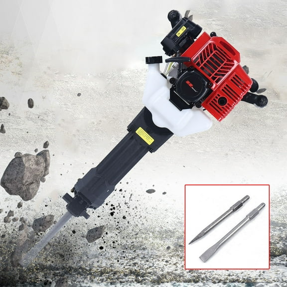 Wuzstar 52cc 2 Stroke Gas Demolition Jack Hammer Concrete Breaker Drill with 2 Chisels 6500RPM 1900W