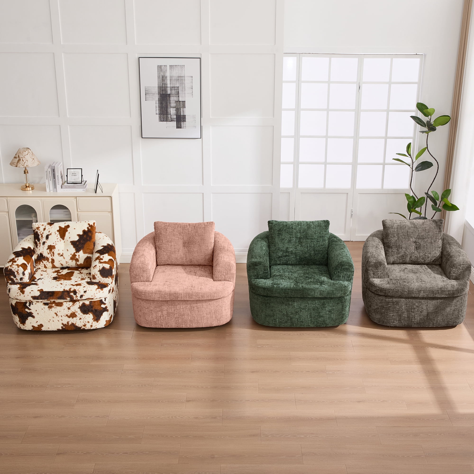Euroco 360° Swivel Sofa Chair Accent Barrel Chair 36.6" Swivel Round Chair with Dual-layer Cushion Design for Living Room, Bedroom, Office and Hotel, Pink