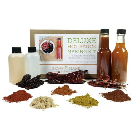 Grow and Make Deluxe DIY Hot Sauce Making Kit - Learn how to make 6 spicy sauces at home with chipotle, arbol, and guajillo