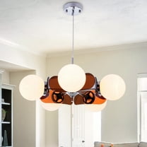 5-Light Silver Chandelier Mid Century Chandeliers Modern Silver Globe Pendant Light Finished with White Frosted Glass Lampshade for Dining Room Bedroom Kitchen