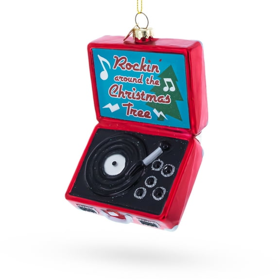Retro Record Vinyl Player Glass Christmas Ornament