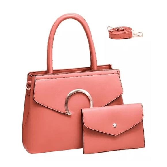Bolsas Mujer 2pzs Bandolera Cartera Coral