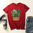thumbnail image 2 of Pompotops T-Shirt Mode Femme Imprimé Cactus Col Rond Manches Courtes Blouse, 2 of 3
