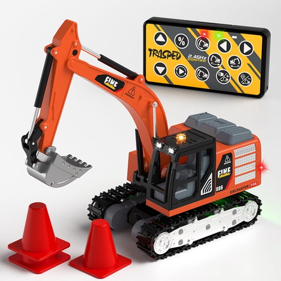 1/64 Scale Mini Alloy RC Excavator with Metal Shovel, 2.4GHz Remote Control Construction Vehicle Toy, 270° Rotation, Adjustable Speed, Lights & Sound,Engineering Toy for Boys Girls 3