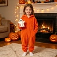 thumbnail image 4 of Kids Flannel Halloween Hooded Jumpsuit, Girls & Boys Cute Bow Onesie Ghost Print Zip Up Full-body Loungewear 2026 Orange 130, 4 of 7