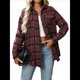 thumbnail image 1 of Camisa Abotonada para Mujer, Camisa A Cuadros, Larga, Solapa, Informal, para Negocios, Trabajo Rojo Vino XXL, 1 of 10
