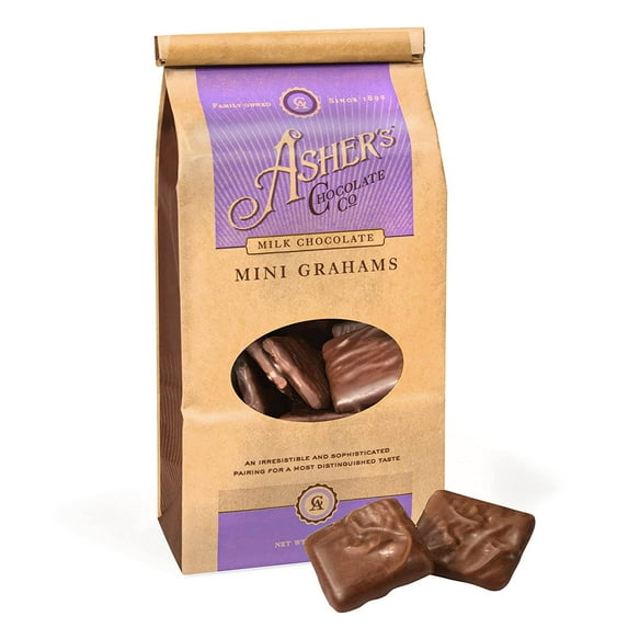 Asher's Chocolates, Gourmet Chocolate Covered Mini Graham Crackers, Small Batches of Kosher Chocolate, Family Owned Since 1892 (6 oz, Milk Chocolate)