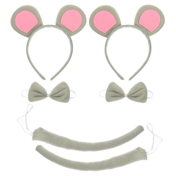 EeaseMX 2 juegos de diademas con orejas de ratón, pajaritas y cola de ratón para cosplay, suministros de peluche para disfraz de niña.