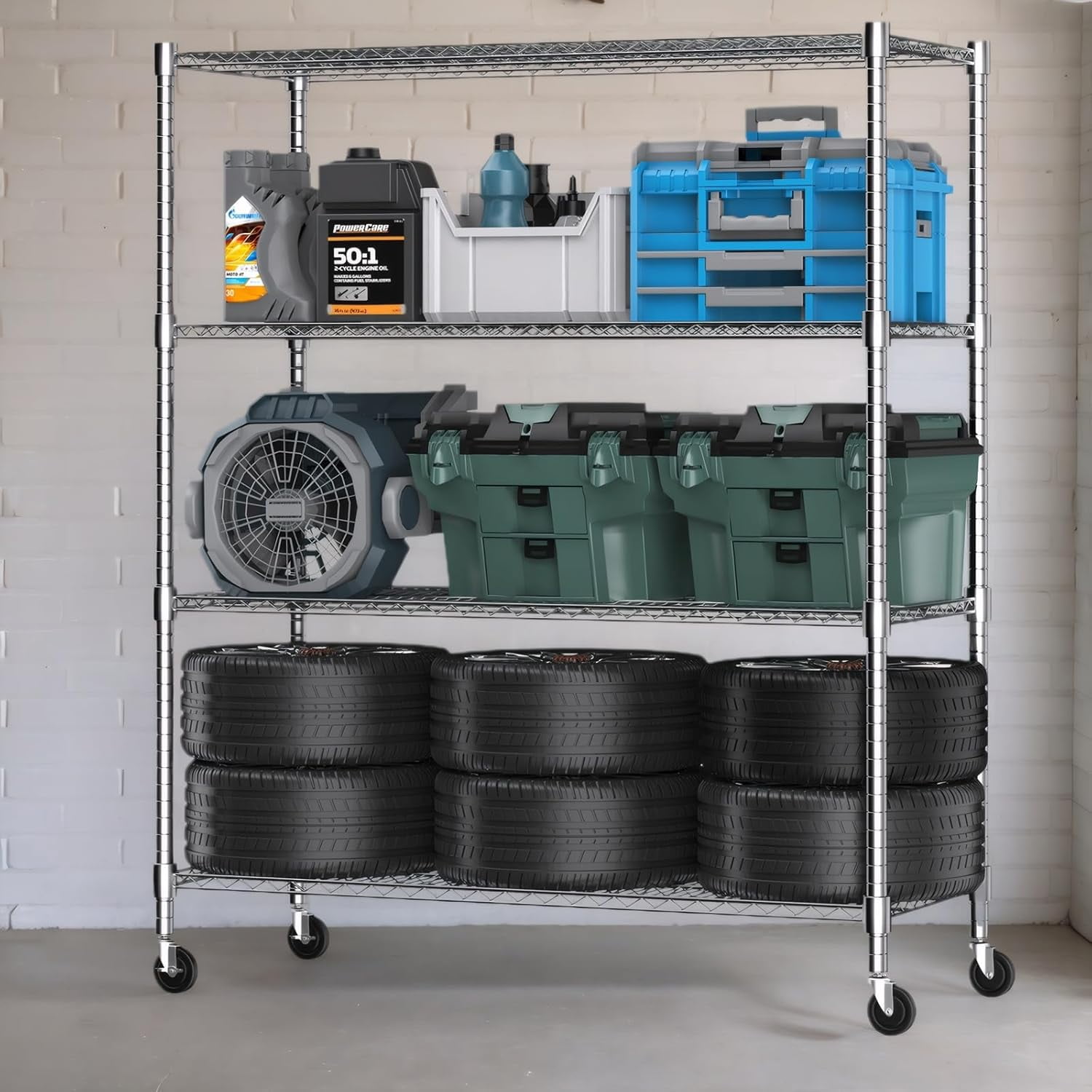 Sailvan 5-Tier Heavy Duty Metal Shelving Unit with Wheels, 1600lb Capacity Wire Storage Rack, 36"W x 18"D x 72"H, Adjustable Garage Shelves,Silver