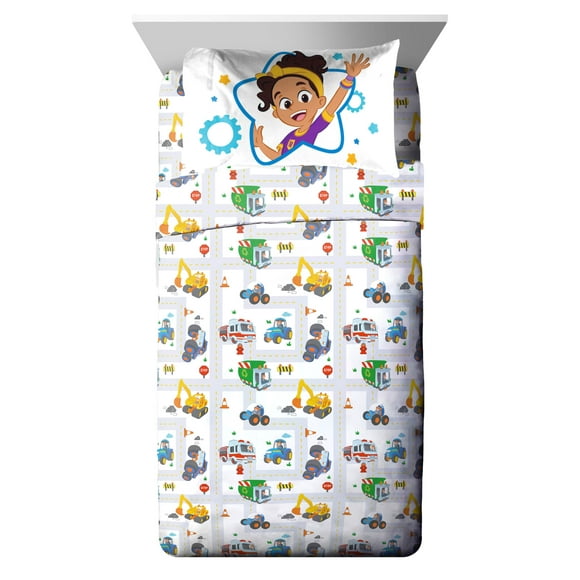 Jay Franco Ensemble de Draps Blippi & Meekah Trucks - Ensemble de Draps Taille Tout-Petit - Ensemble de Literie 3 Pcs Super Doux Véhicules Dessin Animé pour Enfants - Draps en Microfibre