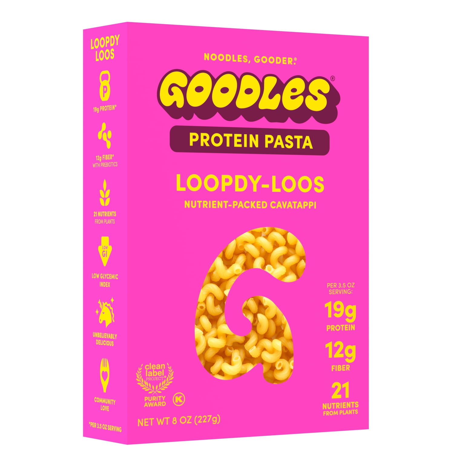 (3 pack) Goodles Protein-Packed Loopdy-Loos Cavatappi Dry Pasta 8 oz