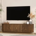 thumbnail image 6 of SESSLIFE 67" Fluted TV Stand for TVs up to 75", Modern Entertainment Center with Storage Cabinet and Sliding Tambour Doors, Curved Media Console for Living Room, Brown, 6 of 7