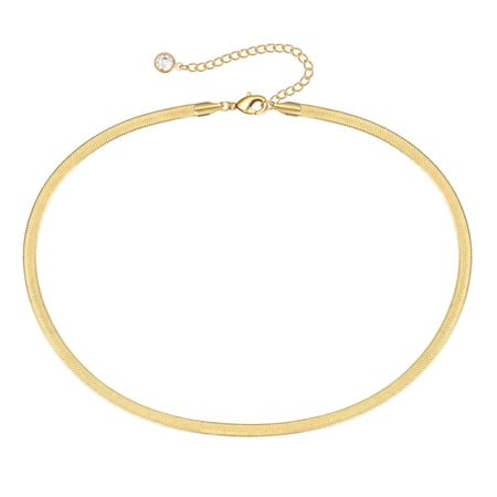 Turandoss Dainty Thick Snake Choker Necklace 14K Gold Plated Paperclip Flat Herringbone Snake Chain Choker Chain for Women 4mm Snake Chain Jewelry Mothers Day Birthday Gifts