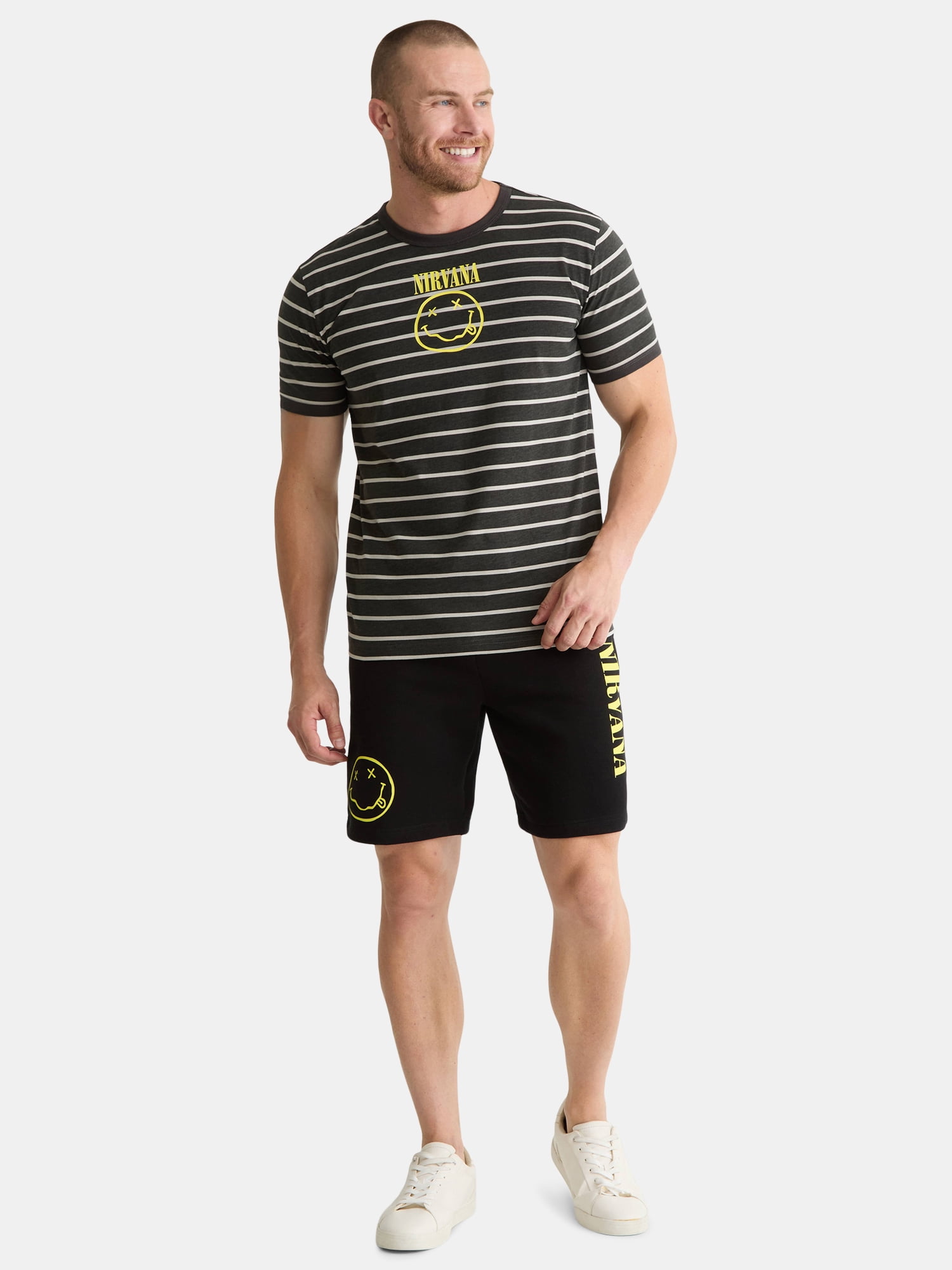 Nirvana Men's & Big Men's Smiley Striped Graphic Tee, Sizes S-3XL
