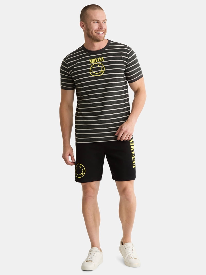 Nirvana Men's & Big Men's Smiley Striped Graphic Tee, Sizes S-3XL