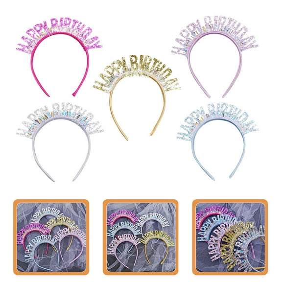 KONTONTY 5Pcs Birthday Crowns Assorted Color Headbands for Celebration and Decoration