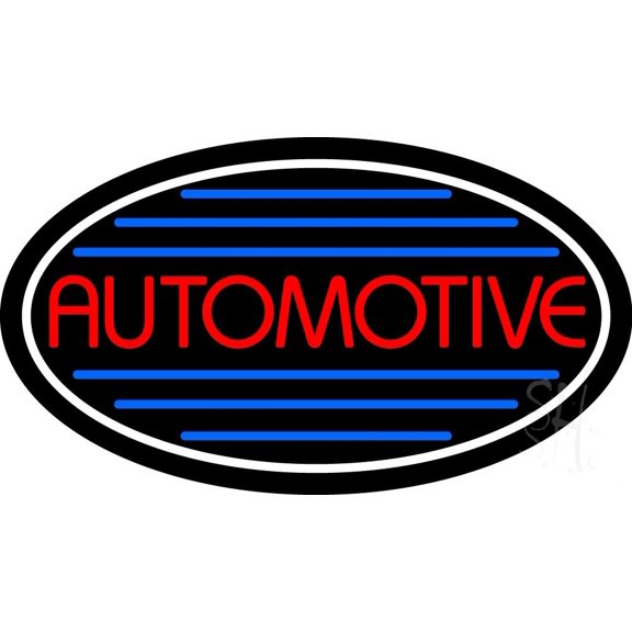 Automotive With Blue Lines LED Neon Sign 20 x 37 - inches, Clear Edge Cut Acrylic Backing, with Dimmer - Bright and Premium built indoor LED Neon Sign for automotive store, and mall.