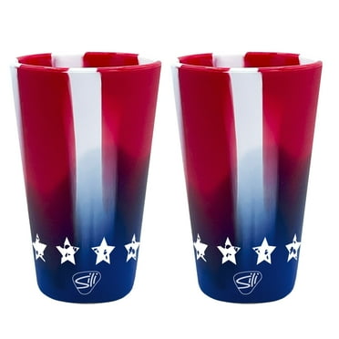 Silipint: Pint Glasses 16oz: 2 Pack - Stars & Stripes - Silicone Unbreakable Cups, Hot & Cold Drinks, Dishwasher-Microwave-Freezer-Oven Safe,