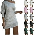thumbnail image 7 of Lovskoo Women's Off Shoulder Sequin Dresses Long Sleeve Loose Casual Cocktail Party Dress Sparkly Glitter Short Mini Dress Green S, 7 of 7