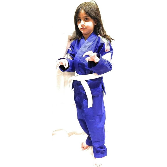 Woldorf USA BJJ Kimono Jiu Jitsu/Judo Gi Student Blue Color Kids 1 NO Logo Martial Arts, Fighting Uniform, Training Uniforms, Pre-Shrunk, Ultra Light Weight Uniforms