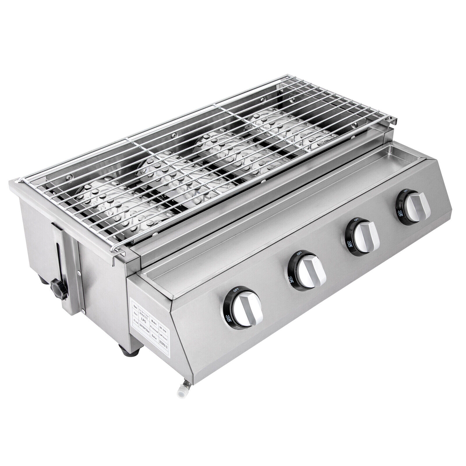 Miumaeov 4-Burner BBQ Propane Gas Grill 21.9 Inch Stainless Steel Barbecue Camping Grill Portable Small Propane Grill Detachable BBQ Gas Grill Griddle Silver Patio Smokeless Grill with Steel Hood - image 4 of 12