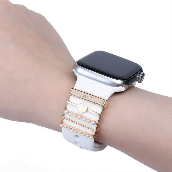 1 Set Metal Decorative Ring Loops for Apple Watch Series 7 / 6 /5/4/3/2/1 Bands Silicone Strap , Diamond Ornament Watchband Accessories for iWatch Bands 45mm 41mm 44mm 40mm 42mm 38mm Bracelet