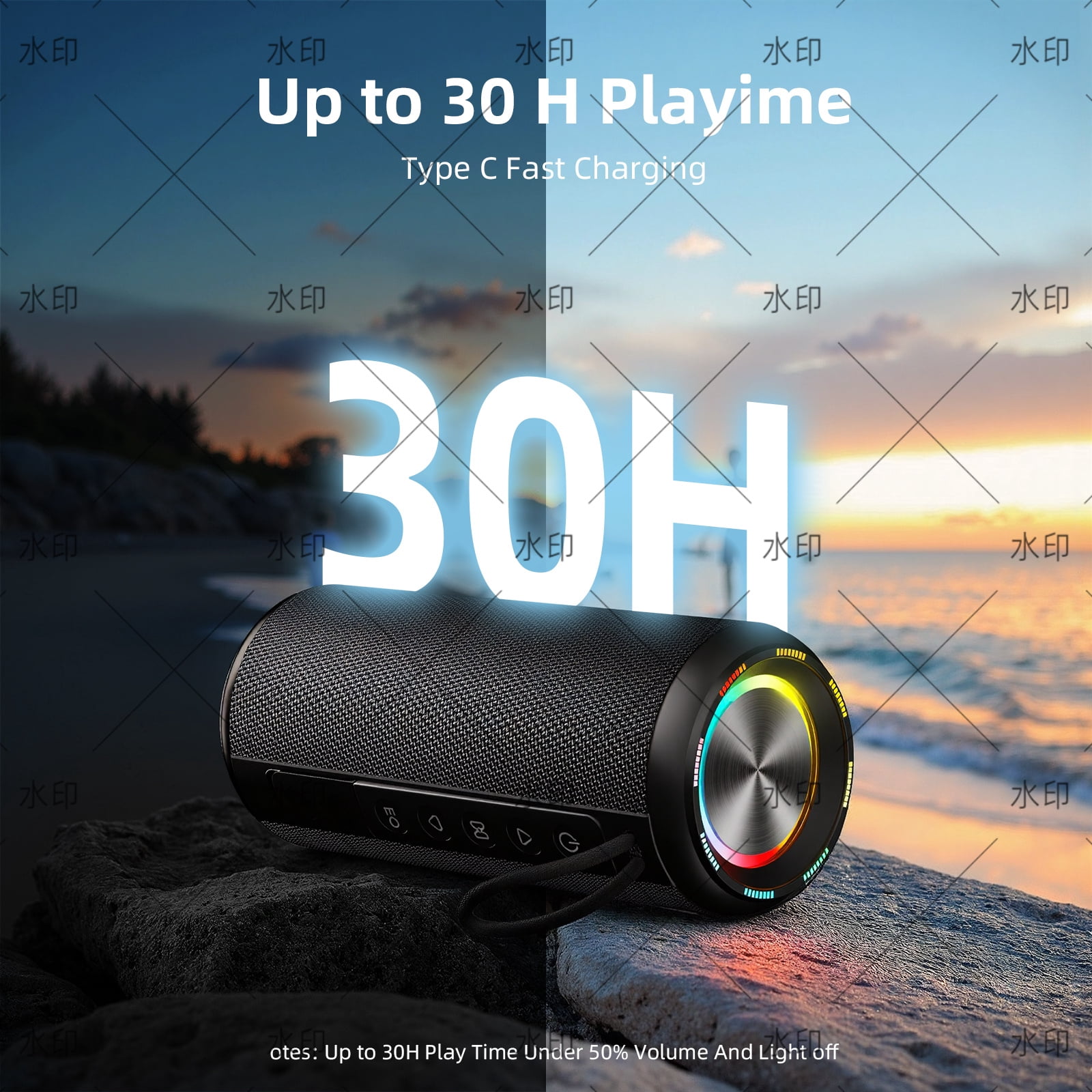 Portable Bluetooth Speaker, Up to 30H Playtime Wireless Speaker IPX7 Waterproof  TWS Pairing Powerful Speakers with Bluetooth 5.4, for Home/Party/Outdoor/Beach/Travel, Men Women Gifts (Black)