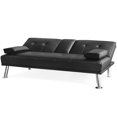 thumbnail image 4 of Giantex Modern Faux Leather Adjustable Metal Legs Futon Sofa Bed with 2 Cup Holders, Black, 4 of 7