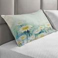 thumbnail image 2 of Flower Quilted Pillowcover, Daisies on Grass Mother Earth Impressionist Expression of Nature Print, Standard King Size Accent Pillow Cover for Bedroom, 36" x 20", Pale Blue White, by Ambesonne, 2 of 2