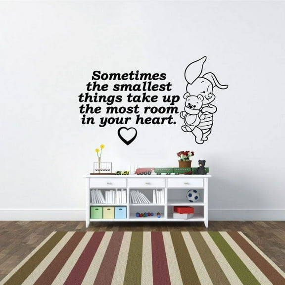 Sometimes The Smallest Things Take Up The Most Room In Your Heart Vinyl PoohPiglet Wall Art Sticker Wall Decal Decoration For Home Room Kids Room Nursery Room Girls Boys Décor Design Size (40x40 inch)