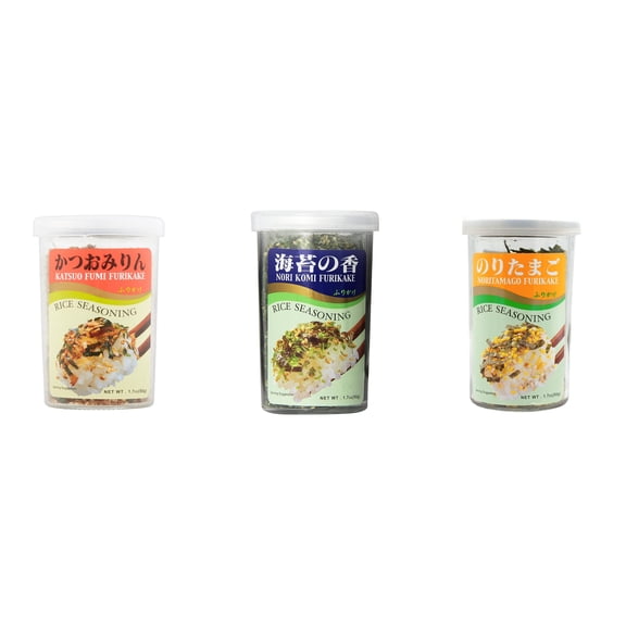 Ajishima JFC Rice Seasoning Fumi Furikake 3 Flavor Mixed Bundle (Katsuo,Nori Komi,Noritamago) Plus NineChef Brand Long Handle Coffee Spoon