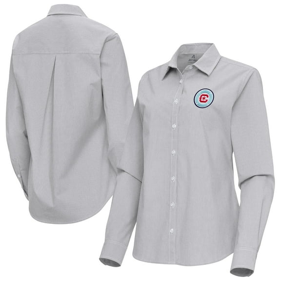 Women's Antigua Gray Chicago Fire Porter Woven Tri-Blend Long Sleeve Button-Up Shirt