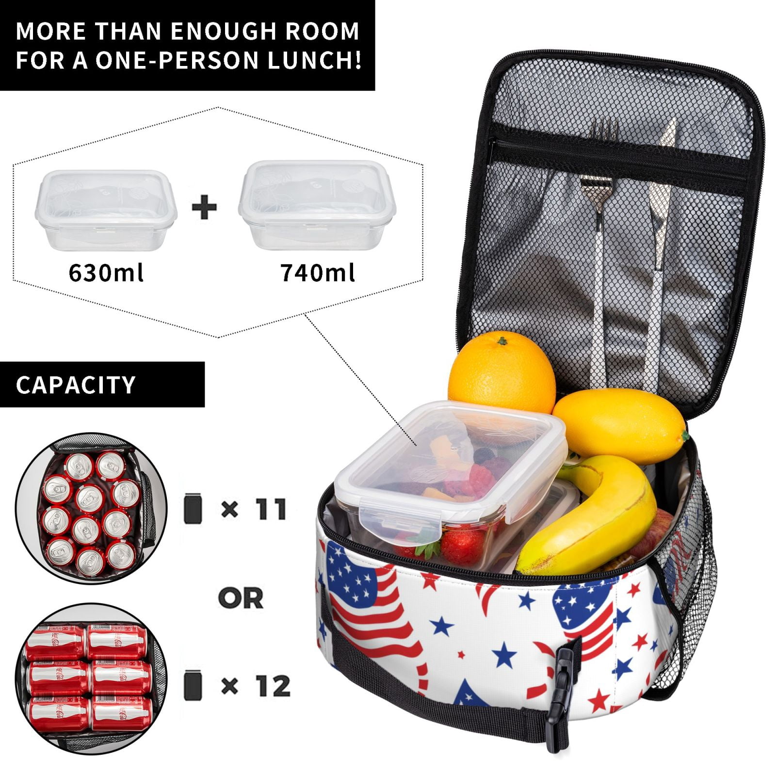 Lunch Bag For Women Men Insulated Portable Lunch Box Bento Box Office Picnic Travel Cooler Bag Independence Day Theme Star (13)