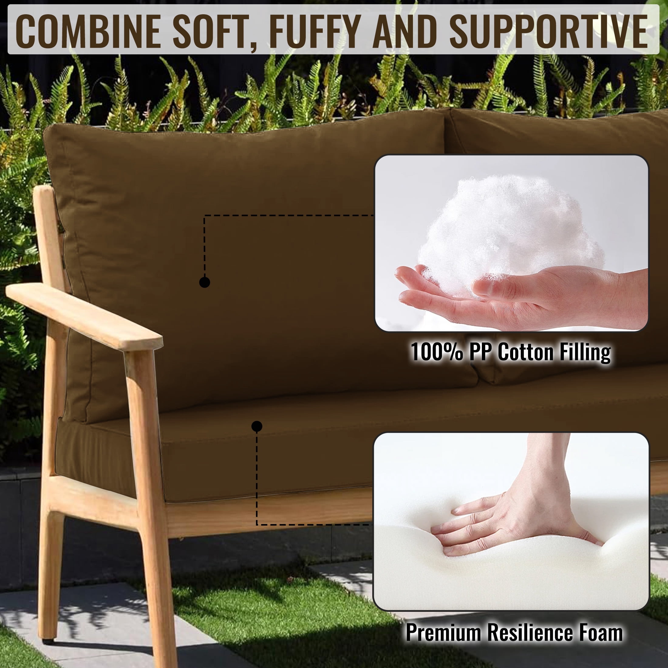 Geemuslly 48 x 24 Outdoor Loveseat Cushion Set, Waterproof & Fade-Resistant Patio Replacement Cushions for Sofa, Bench, or Swing – Thick Seat & Backrest Support,Coffee