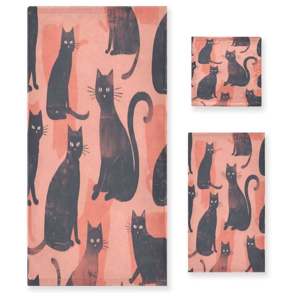 Three-Piece Towel Set Face Towel Towel Set Hand Towel Bath Towel Cotton Bath Towels Bath Towel Sets Hand Bath Towels Black Cat