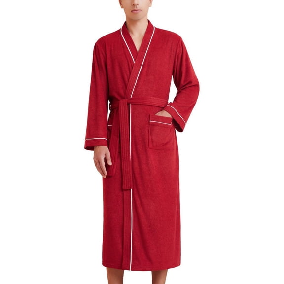 SWSMCLT Men's Terry Cloth Pajamas Bathrobe Comfy Oversized Medium Winter Pjs Long Sleeve Robe Soft Lounge Absorbent Red Medium-Large