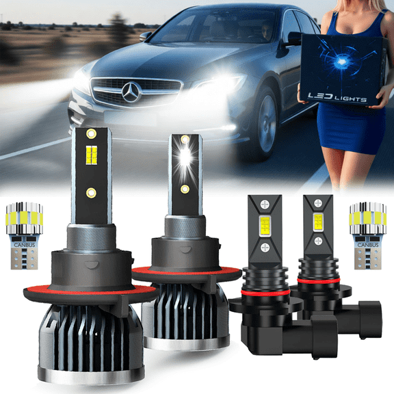 For Mercury Grand Marquis 2006-2011 LED Light Bulbs,Direct Plug and Play,2 pcs 9008/H13 High Low Beam,2 pcs 9145 Fog Light,2 pcs T10 License Plate Light,