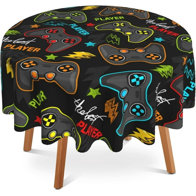 Gamer Player 60 inch Round Tablecloth,Gampad Circle Table Cover Stain Resistance Water Repellent Wrinkle-Free Table Cloth for Home Kitchen Dining Party Patio Indoor Outdoor