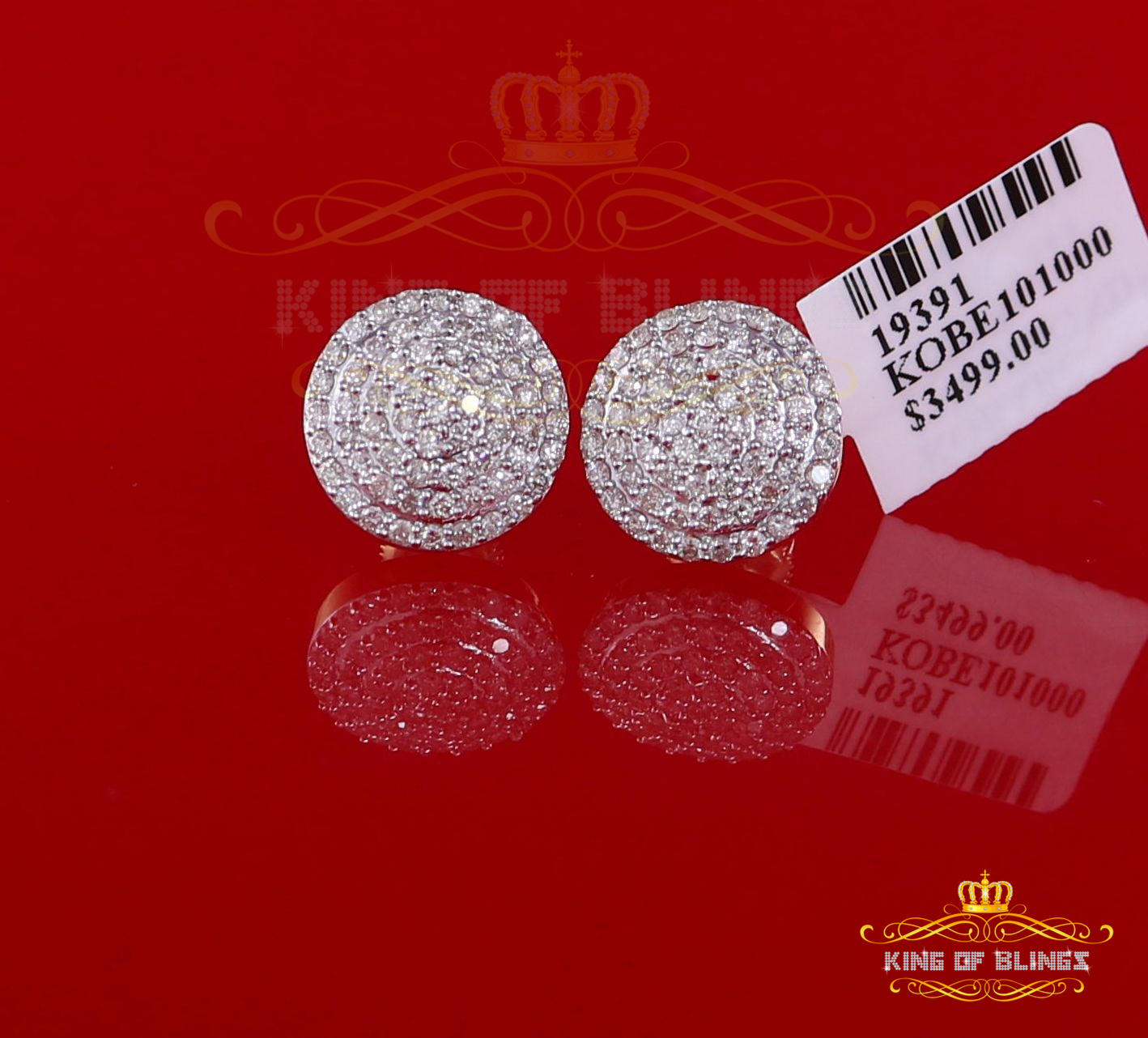 King of Bling's 10K Real Yellow Gold Real Diamond 1.25CT Men's/Women's Stud Round Earring
