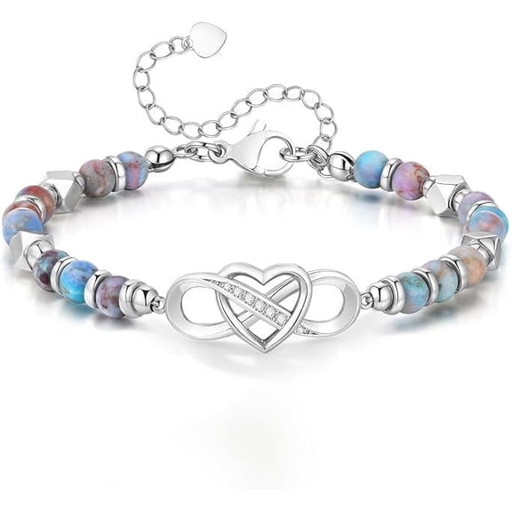 VNOX Gold Beaded Bracelet for Women - 14K Gold Plated Infinity Love Heart Bracelet, Natural Stone Adjustable Link Bracelets, Trendy Anniversary Birthday Jewelry Gift for Mom, Lover, Friend