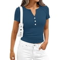 thumbnail image 5 of Dwellite Womens Short Sleeve Henley Shirts V Neck Solid Tops Fitted Basic Casual shirts Summer Blouses 2026 Dark Blue M, 5 of 6