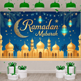 thumbnail image 6 of Golden Crescent Ramadan Banner Star Pattern Islamic Backdrop Lantern Design Mosque Mubarak Display for Ramadan Celebration Eid al-Fitr Family Gathering, 6 of 8